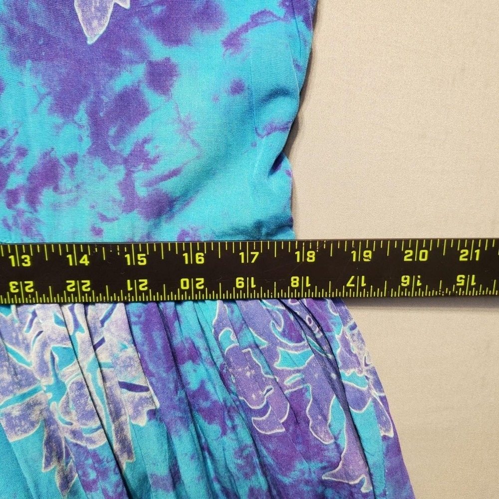 VTG 90s Bali Batiks Dress Womens Small Blue Purple Batik Fringe‎ Festival Beach - Picture 9 of 12